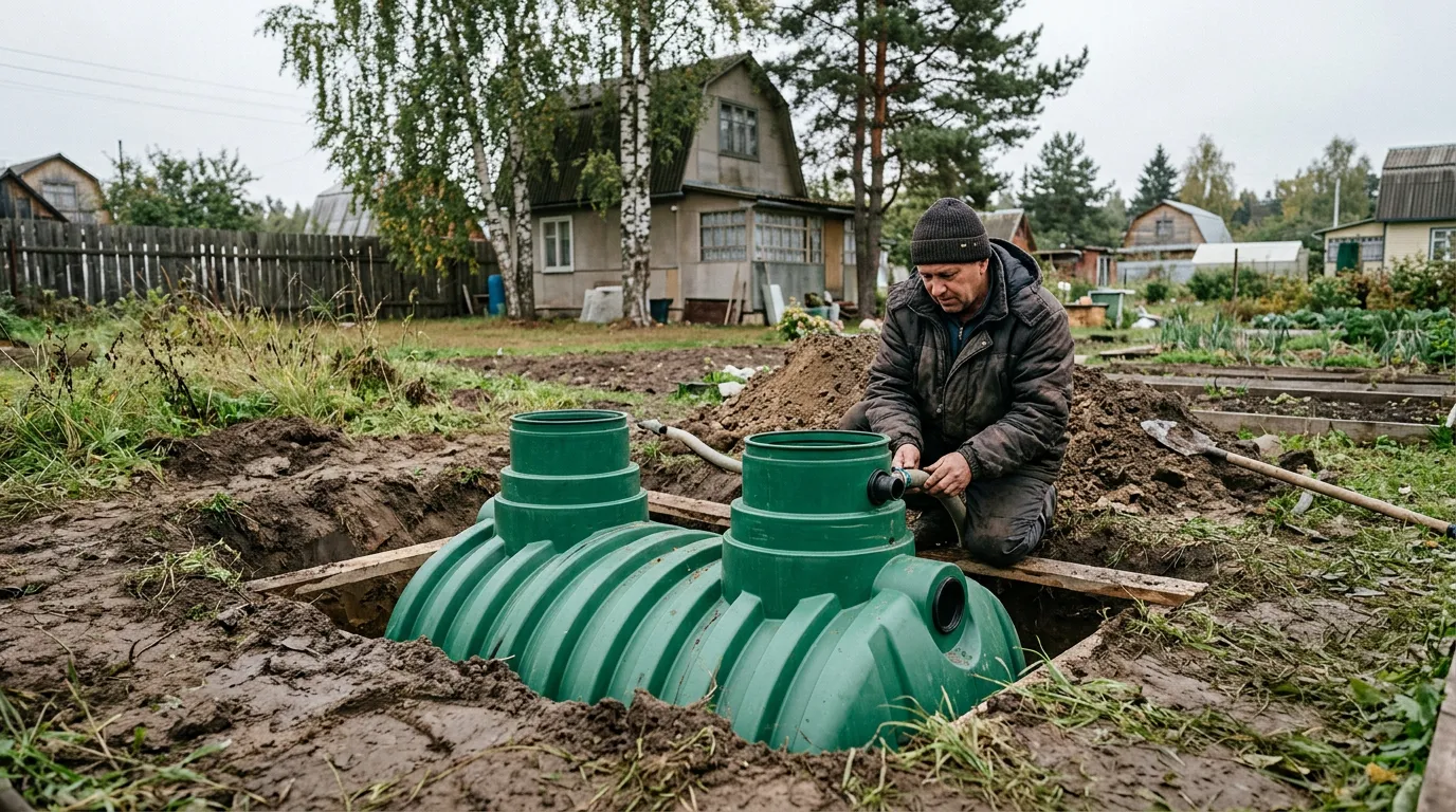 Пластиковая накопительная ёмкость в котловане
