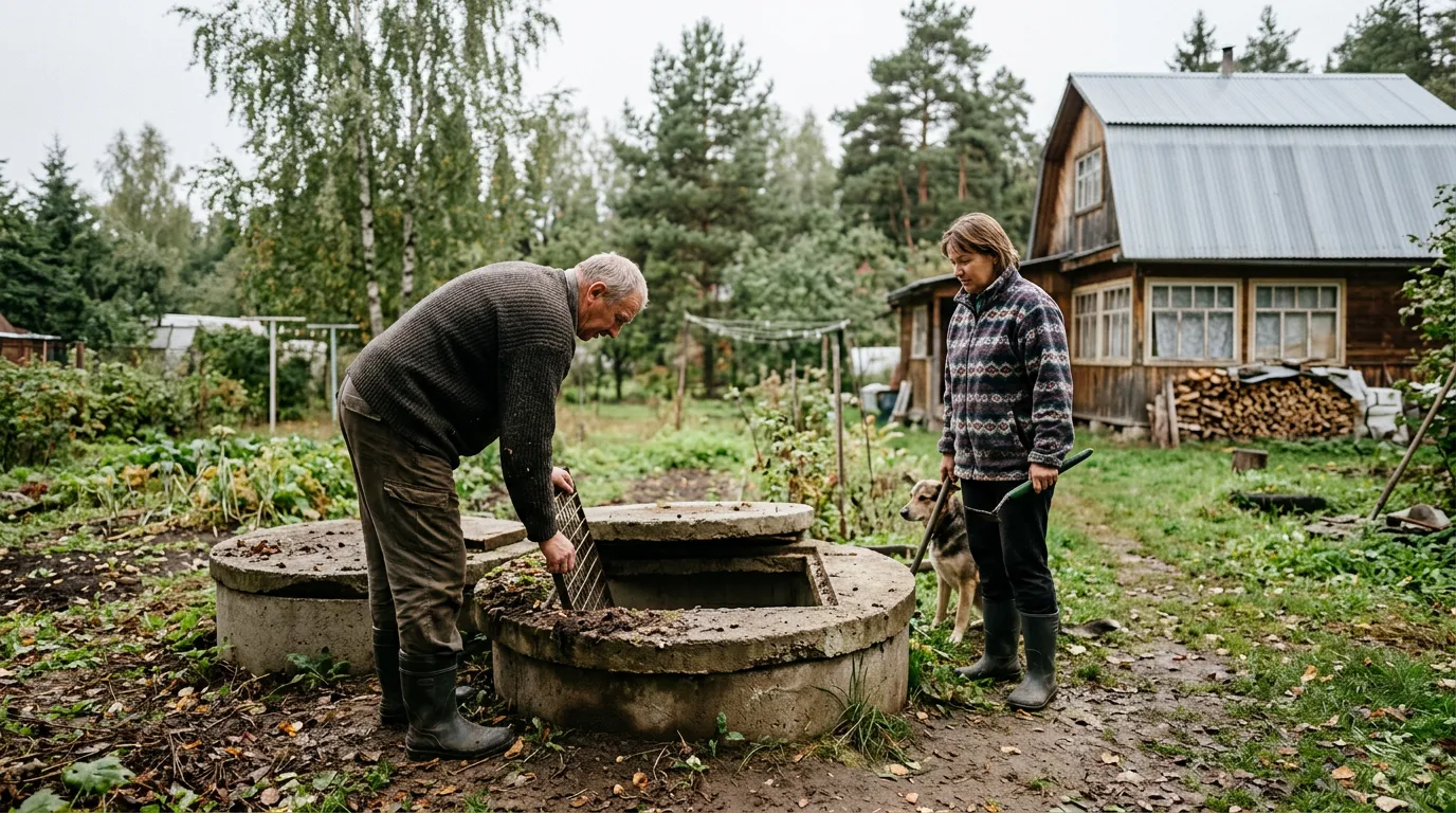 Старая выгребная яма из бетонных колец