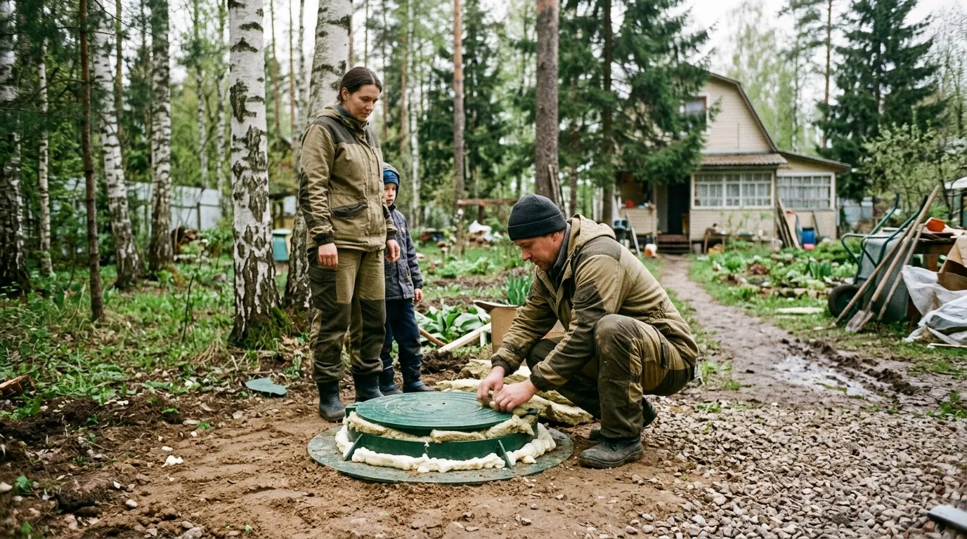 Утепление горловины септика