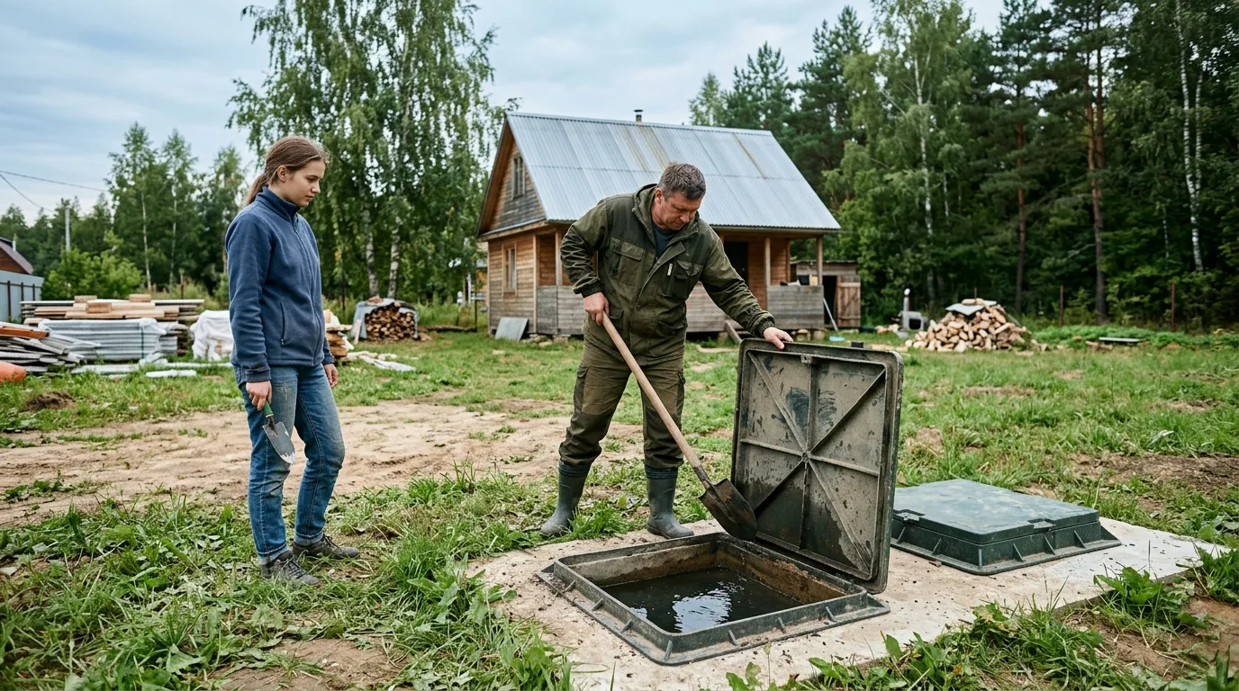 Первая камера септика с отстоявшимся осадком